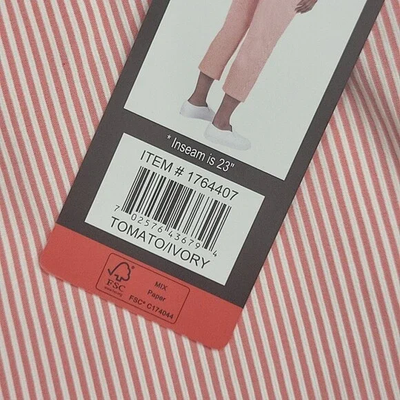 Womens Capri Pull On Striped Pants with Pockets Medium Size Tomato Red/Ivory - Picture 8 of 11